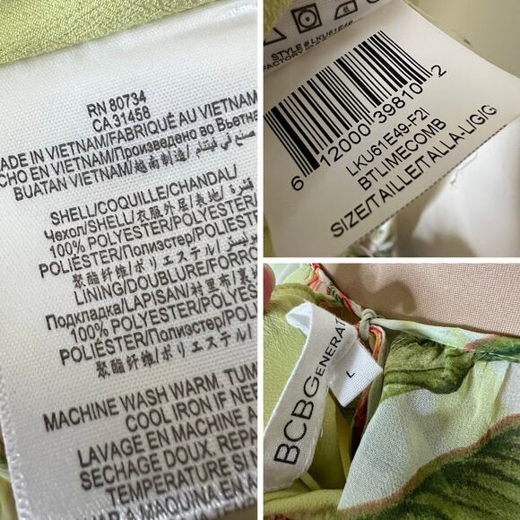 BCBGeneration Maxi Dress Large Womens Tropical Green Overlay Tiered Open Back - Picture 9 of 12